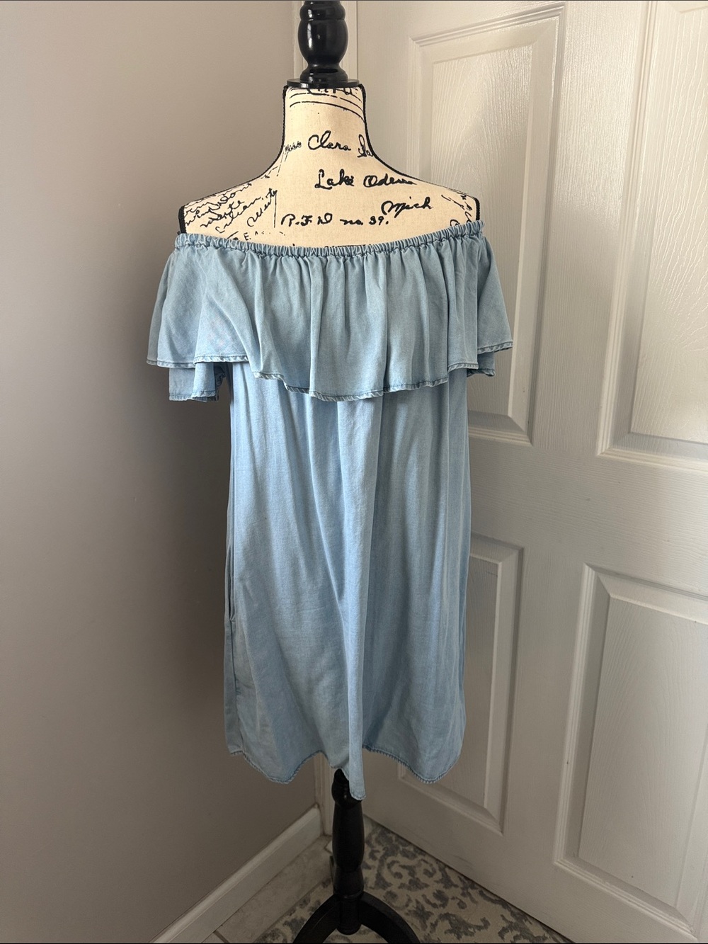 Zara Off-Shoulder Light Blue Ruffle Women's Top